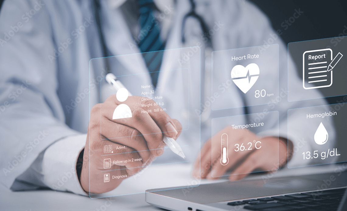 Doctor with health metrics